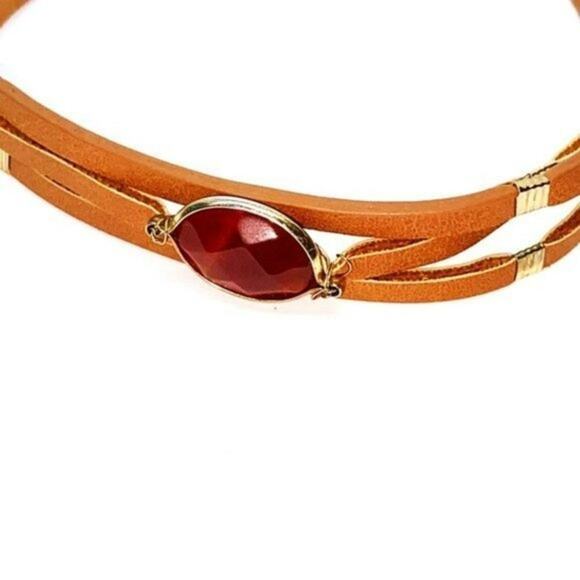 Faux-Leather Rhinestone Adjustable Bracelet - Picture 4 of 5